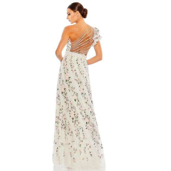 Mac Duggal 70160 Embroidered Ruffle Cut Out Lace Up Gown Garden Party 8 NWT - Picture 2 of 10